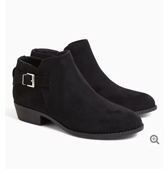 BLACK FAUX SUEDE BUCKLE ANKLE BOOT (WW) - Picture 3 of 10